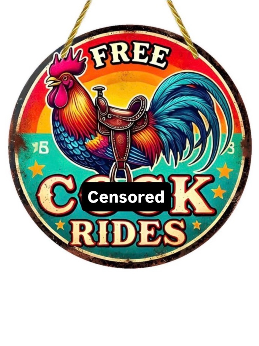 New Funny Novelty Colorful Rooster Free Rides Sign